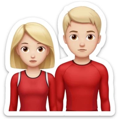 Girl and boy in red gym clothes and thoughtful faces sticker