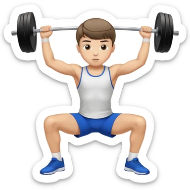Light brunette boy with bowl cut hair doing some type of strength exercise sticker