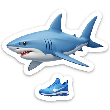 a shark with human legs wearing a pair of blue nike shoes sticker