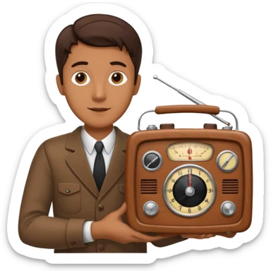 a vintage radio in the hands of a man  sticker