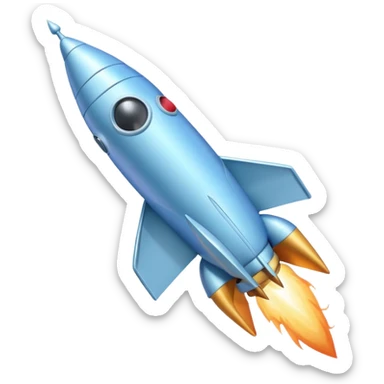 a pastel baby blue rocket ship flying to the moon  sticker