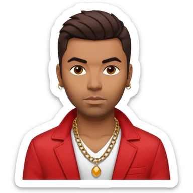 Ginuewine with dark brown hair, chest out with necklace, red jacket sticker