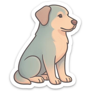 Edit the image to depict a dog as the symbol of the year in Feng Shui, Chinese Eastern style. Use thin clean contours, soft rounded shapes, and a pastel palette with colors #98B5BC, #B5B3C1, #C9A3C9, #E4C0CA, #F7DCD1, #F7C0AA. Include detailed shadows and highlights with soft lighting. The background should be transparent. The style should be less cute, without decorative elements. The silhouette and appearance should match the reference. sticker