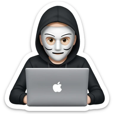 hacker with mask using laptop sticker