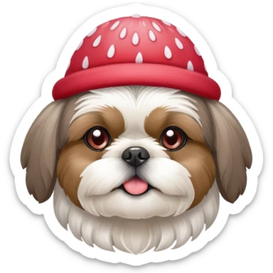 shihtzu grey and white with strawberry hat and brown eyes  sticker