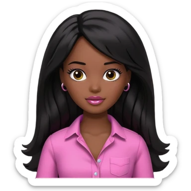 Make skin Darker skin Black barbie, long black  hair, pink  shirt  sticker