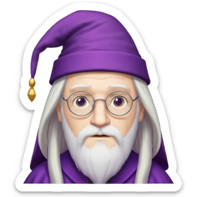 dumbledore, long white hair, wear purple magic hat, glasses sticker