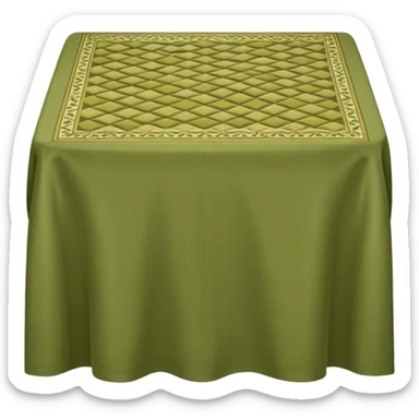 An olive green, long, tiled tablecloth. sticker