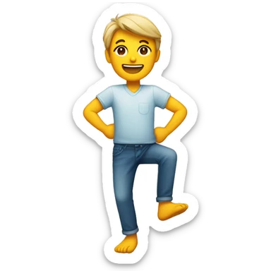 Smiling person with feet kicked up behind sticker