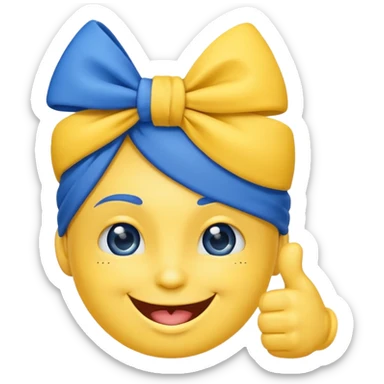 Happy face wink thumbs up with blue head bow sticker