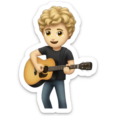 A caucasian guy with dark hair playing guitar and singing in concert sticker
