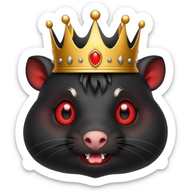 evil black guinea pig, red eyes, demon crown, mischievous grin, emoji style sticker
