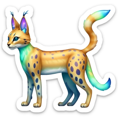 An iridescent transparent luminescent colorful fantasy-lynx-caracal-serval-fakemon-creature-hybrid sticker