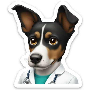 perro de paleje negro y mancha blanca con bata de doctor sticker