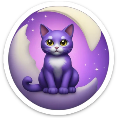 purple cat with moon pendant sticker