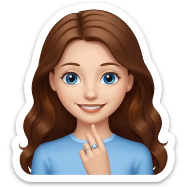 beautiful girl long brown hair , blue eyes with wedding ring smiling sticker