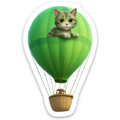 Green Cat on a hot air balloon  sticker