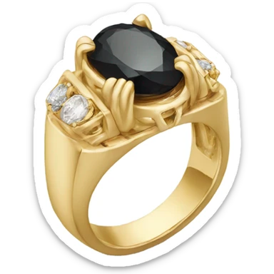 gold ring with black oval diamond sticker
