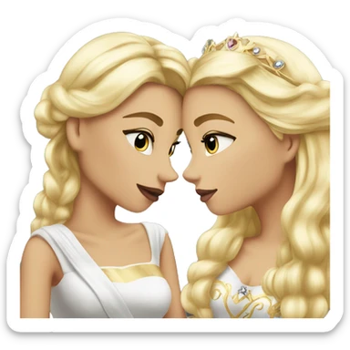 2 women princesses couple blonde deep kiss sticker