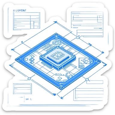 A blueprint with a UML diagram on it sticker