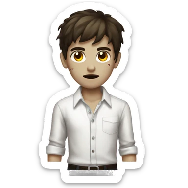 boy zombie teen with dark brown hair medium and white slim shirt sticker