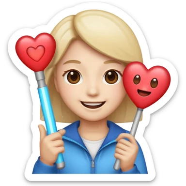 a fan emoji with heart eyes holding a K-pop light stick sticker