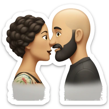 White bald man with dark beard kissing short Mexican woman with long dark wavy hair sticker