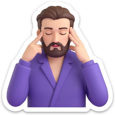 bearded man looking agitated, massaging his temples with index fingers, eyes closed sticker