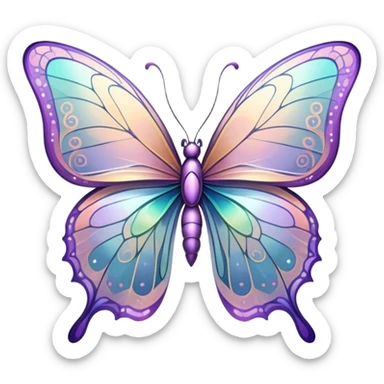 Pastel sparkly glittery iridescent rainbow transparent butterfly sticker