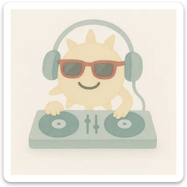 Add headphones to the sun DJ in watercolor art style. sticker
