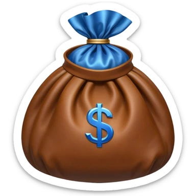 brown money bag with a blue coin  sticker