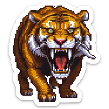 saber-toothed tiger with massive canine teeth four times longer than its entire body, incredibly exaggerated fangs sticker