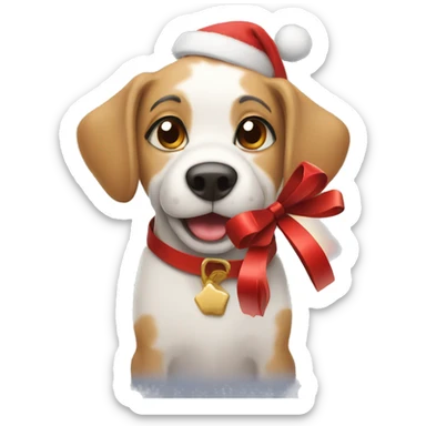 dog with christmas gift sticker
