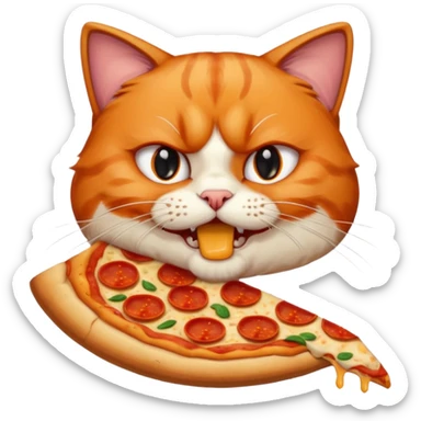 angry cat eating pizza, portrait, bust up sticker