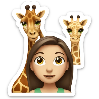 girl with brunette hair and green eyes with a giraffe sticker