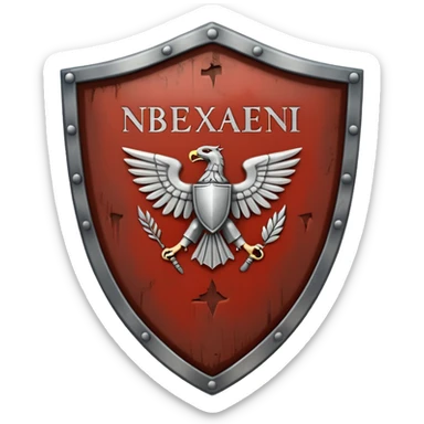 a steel shield with engraved roman letter for new—looks battle worn sticker