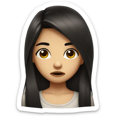 Cute pout sad face girl long dark hair sticker
