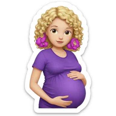 pregnant woman, blond curly hair, purple shirt, head, neck and abdomen only sticker