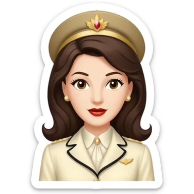 Maxene Andrews from the Andrews Sisters with long dark brown hair, ivory outfit sticker