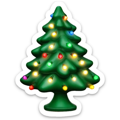 Green vintage ceramic Christmas tree with colored Christmas lights bulbs and snow sticker