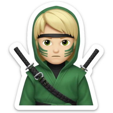 Green ninja Lloyd garmadon blonde hair, kaptur hoody on his head but blonde grzywka visible  sticker