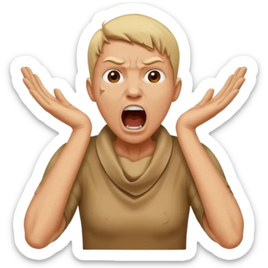 a bust of a person with both their hands around their neck with a face yelling sticker