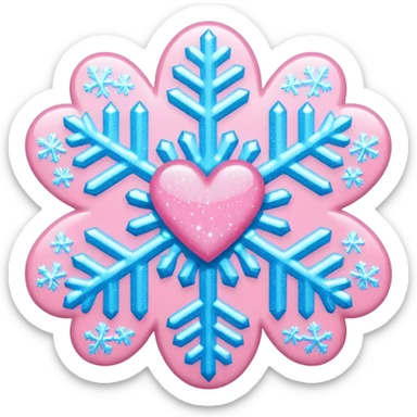 snowflake pink heart color white baby blue and baby pink glitter glow basic realist sticker