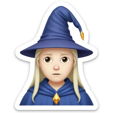 Sad face, wizard hat, dark style sticker
