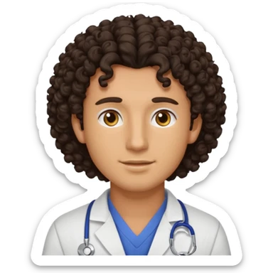 male dark brunette curly hair vet sticker
