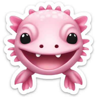 Cute pink axolotl smiling sticker