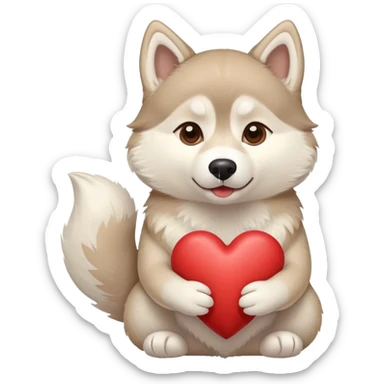 Beige husky holding a heart  sticker