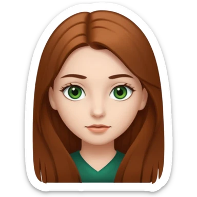 Girl with dark green eyes, light eyebrows and long brown straight hair sticker