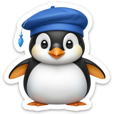 Penguin with blue beret hat sticker