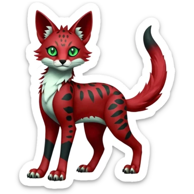 Epic complex knightly divine glorious futuristic detailed dark dusky gloomy deep gothic red, realistic Fakémon-Sprigatito-Floragato-Meowscarada-Trico-Sergal-Serval-Vernid-creature (full body) sticker